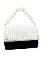 Black velvet clutch bag with pearl work and pearly handle with inner pocket for wedding and party wear