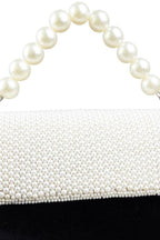 Black velvet clutch bag with pearl work and pearly handle with inner pocket for wedding and party wear