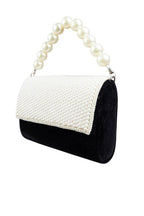 Black velvet clutch bag with pearl work and pearly handle with inner pocket for wedding and party wear