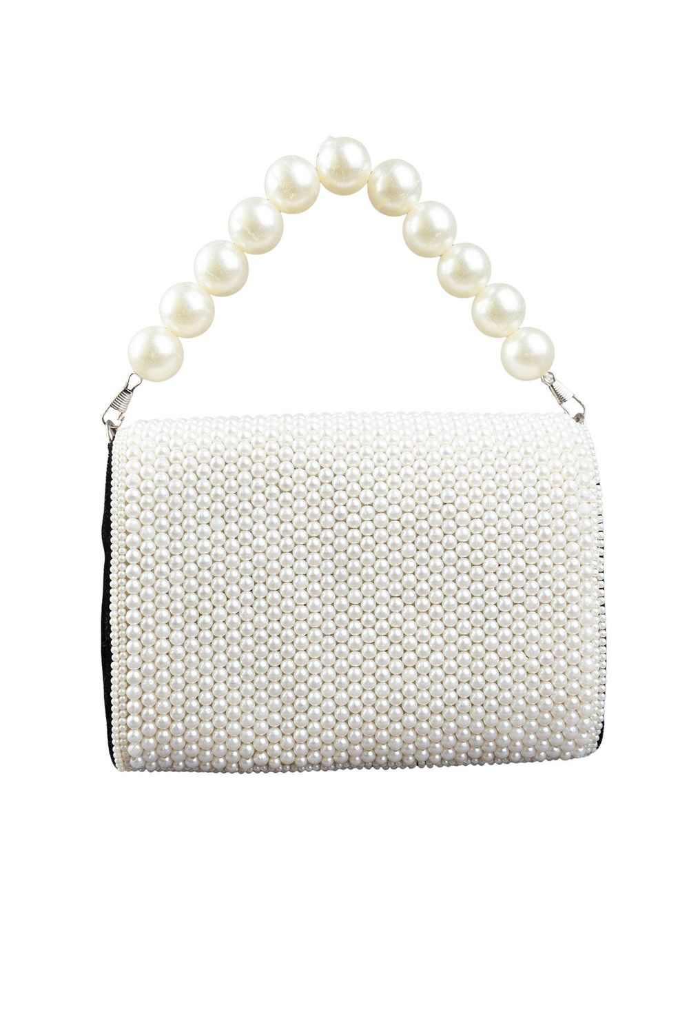 Black velvet clutch bag with pearl work and pearly handle with inner pocket for wedding and party wear