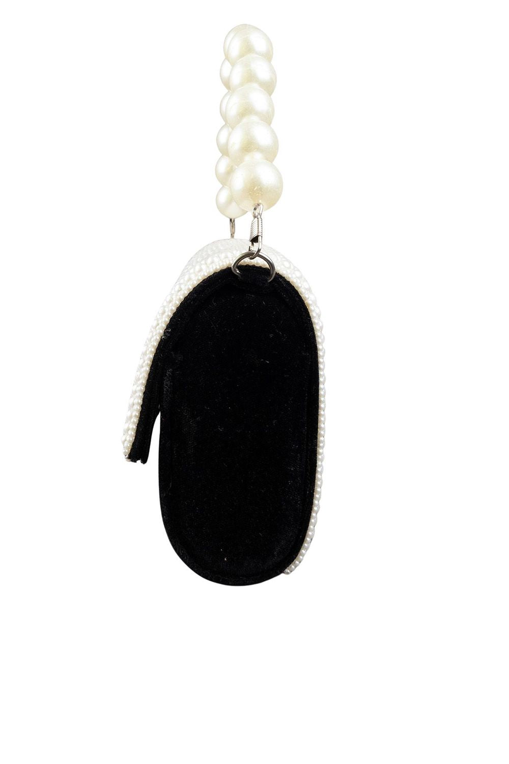 Black velvet clutch bag with pearl work and pearly handle with inner pocket for wedding and party wear