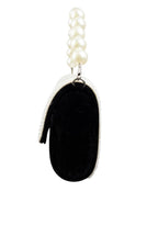 Black velvet clutch bag with pearl work and pearly handle with inner pocket for wedding and party wear