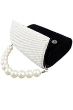 Black velvet clutch bag with pearl work and pearly handle with inner pocket for wedding and party wear