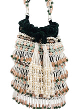Bottle green handcrafted potli bag with beads stones and pearl work with drawstring closure for wedding and festive wear