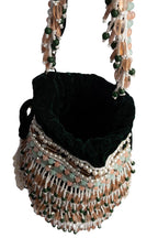 Bottle green handcrafted potli bag with beads stones and pearl work with drawstring closure for wedding and festive wear