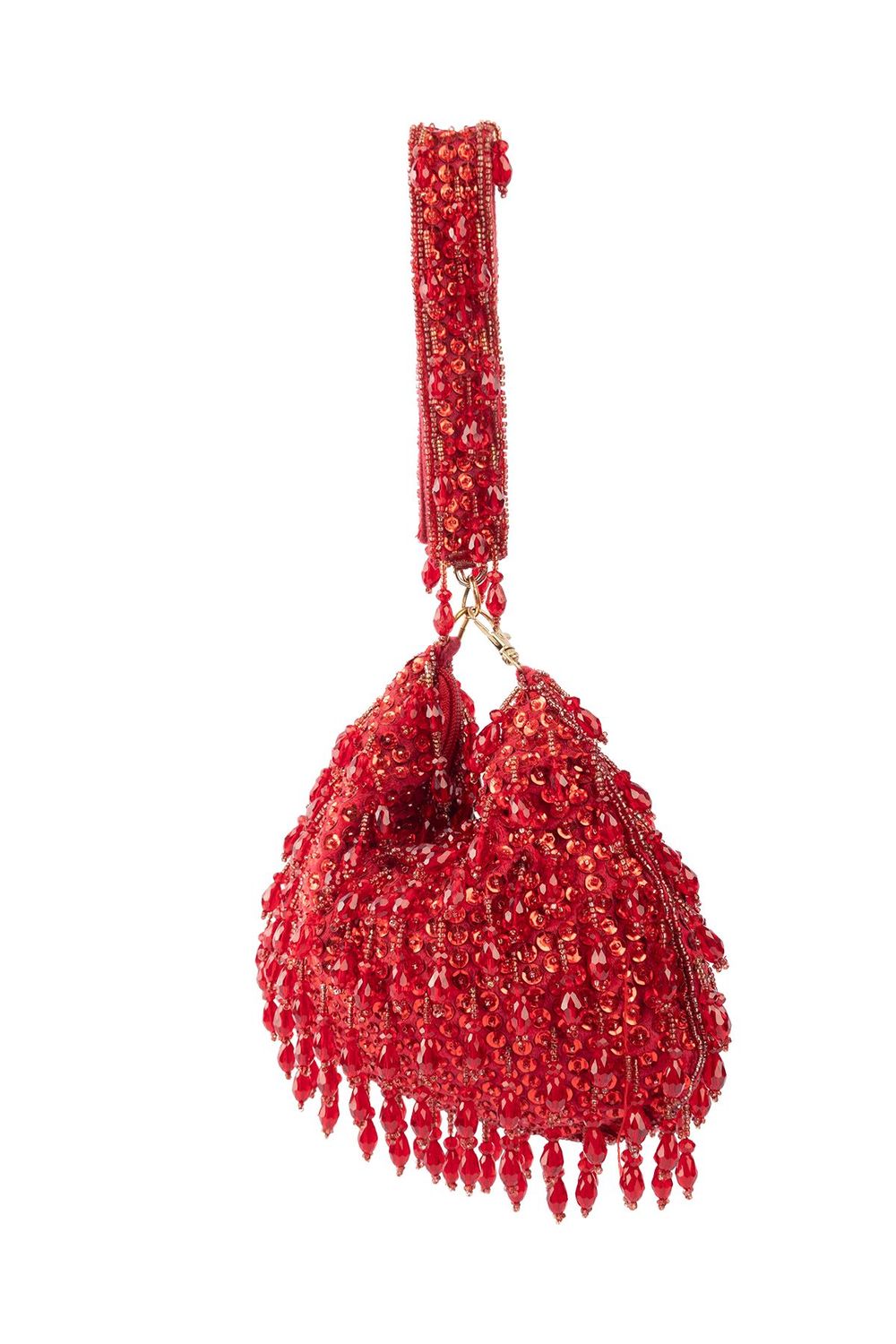 Red sequin and bead embellished elegant clutch bag with suede lining for wedding and party wear