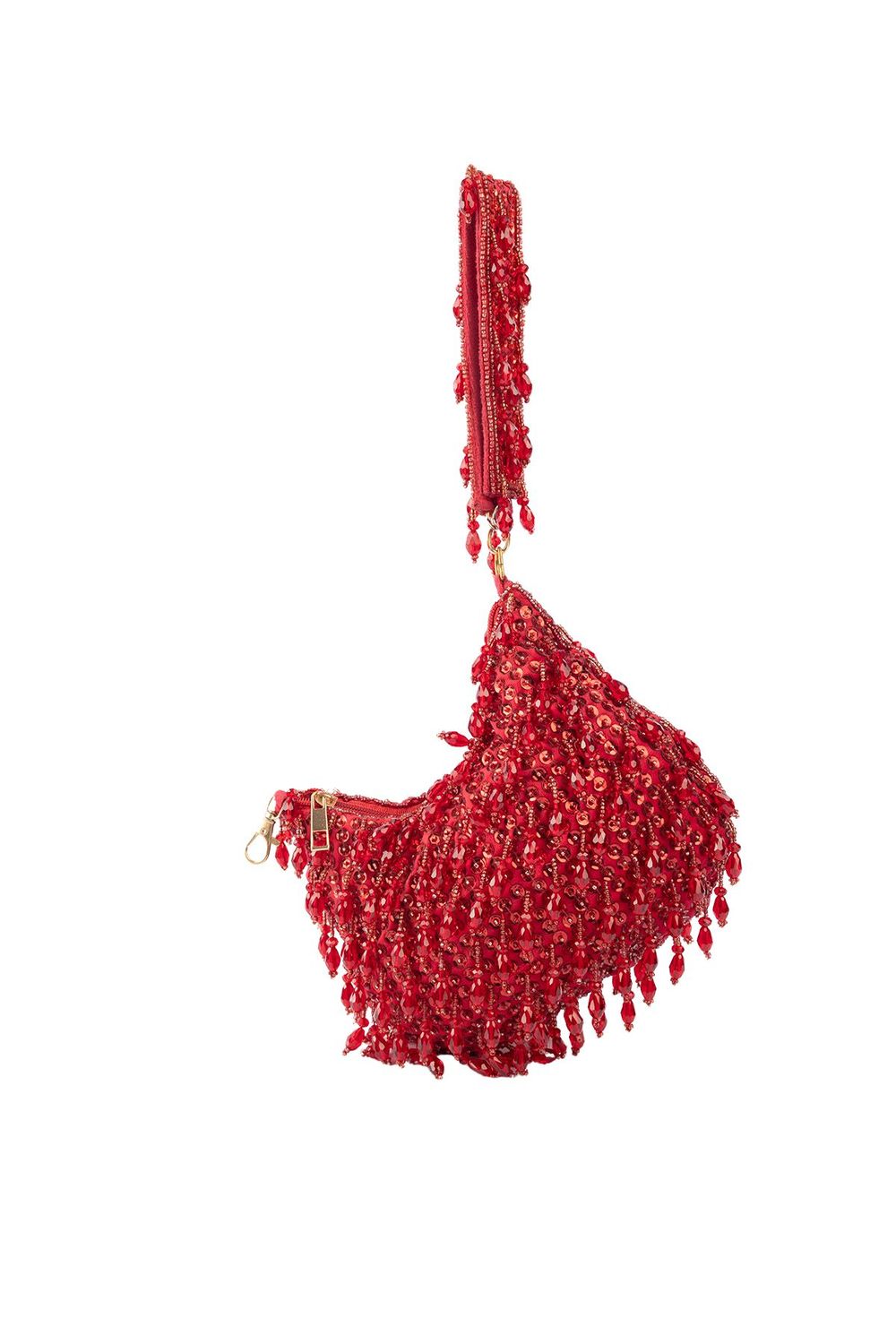 Red sequin and bead embellished elegant clutch bag with suede lining for wedding and party wear