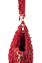Red sequin and bead embellished elegant clutch bag with suede lining for wedding and party wear