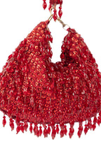 Red sequin and bead embellished elegant clutch bag with suede lining for wedding and party wear