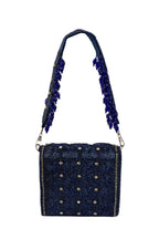 Royal blue hand-embellished shoulder bag with diamond cutdana and crystal work with suede lining for wedding and party wear