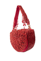 Red cut dana suede semi-circular clutch bag for wedding and party wear