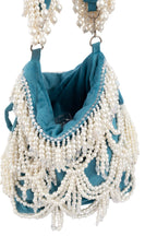 Teal Velvet Pearl Embellished Potli Bag