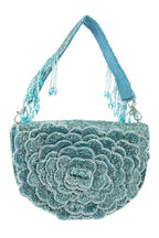Blue cut dana suede semi-circular clutch bag for wedding and party wear