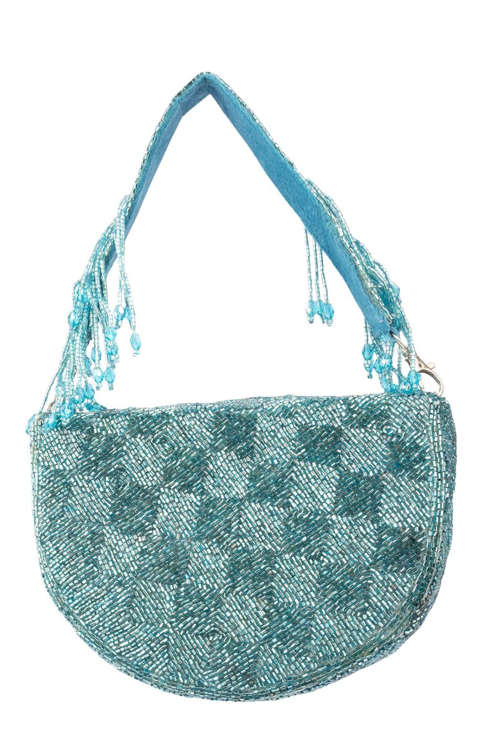 Blue cut dana suede semi-circular clutch bag for wedding and party wear