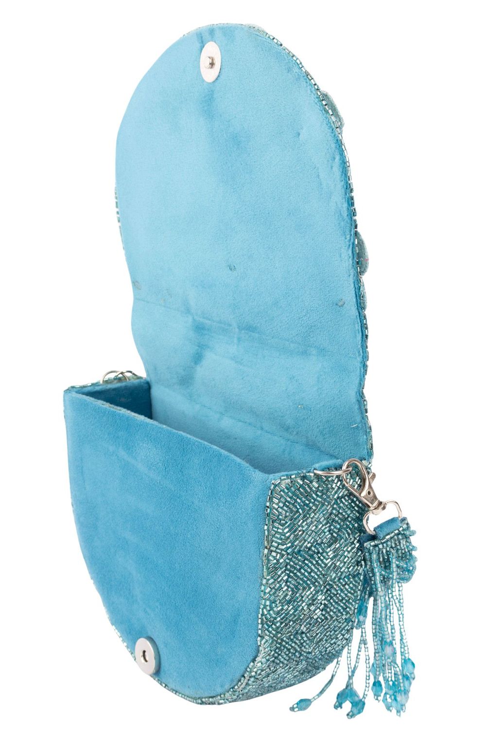 Blue cut dana suede semi-circular clutch bag for wedding and party wear
