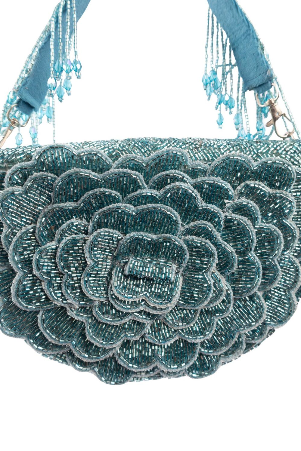 Blue cut dana suede semi-circular clutch bag for wedding and party wear