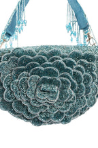 Blue cut dana suede semi-circular clutch bag for wedding and party wear