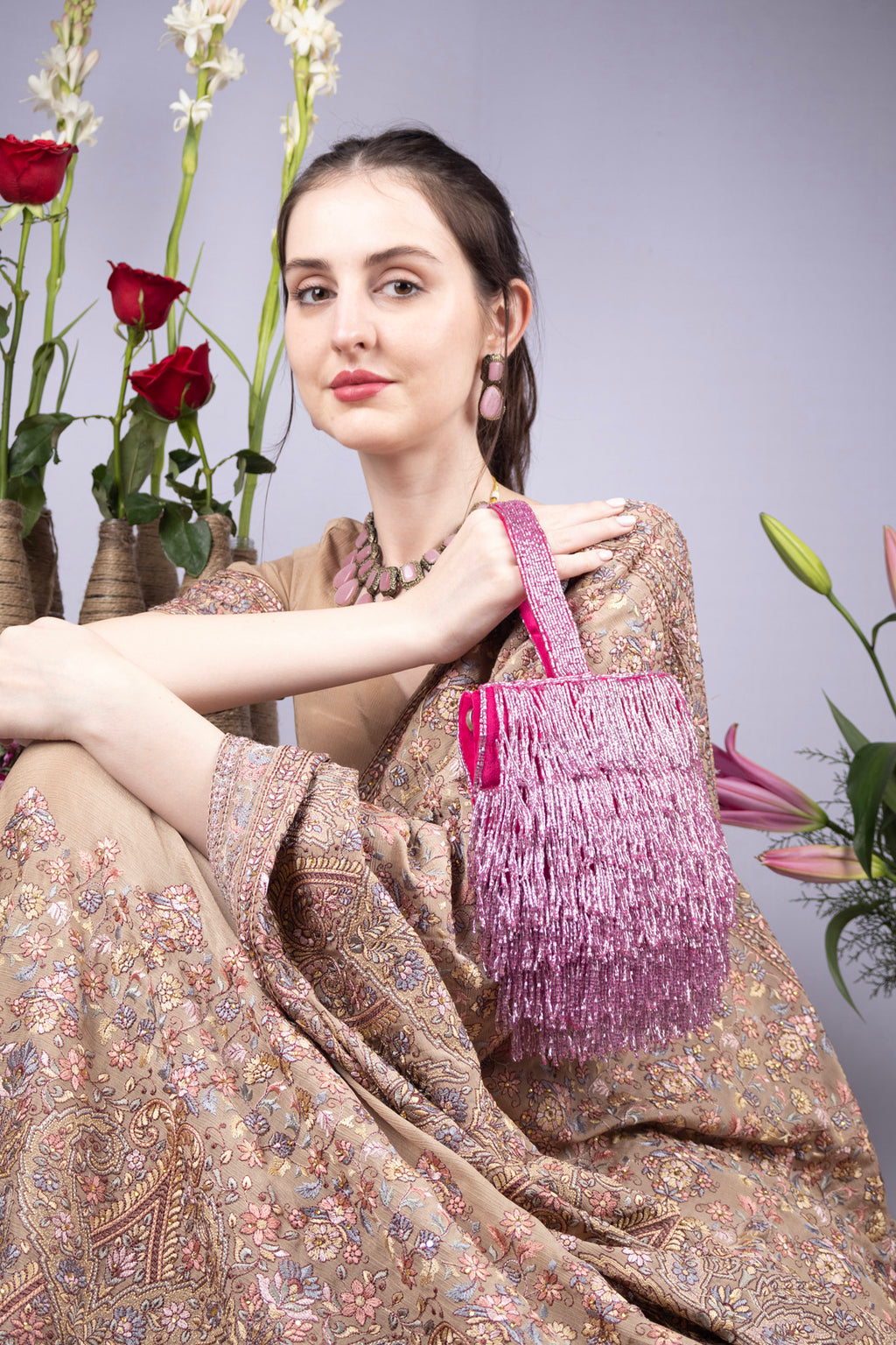 Eeth Pink Cut Dana Fringe Clutch Bag