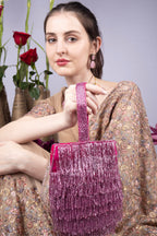 Eeth Pink Cut Dana Fringe Clutch Bag