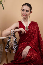 Black Gota Work Beaded Potli with Crystal & Stone Embellishment