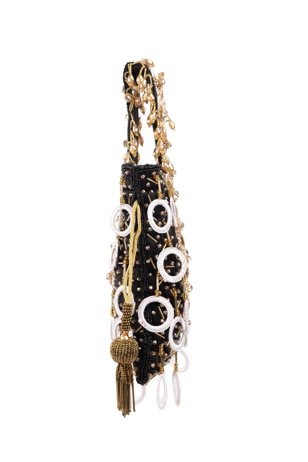Black Gota Work Beaded Potli with Crystal & Stone Embellishment