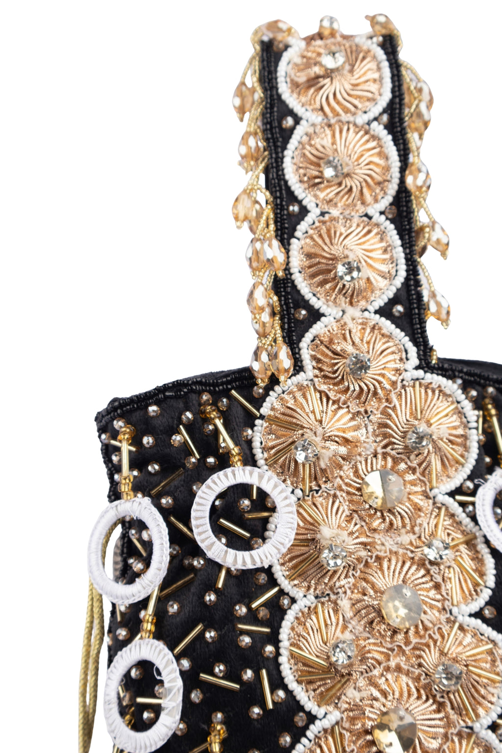Black Gota Work Beaded Potli with Crystal & Stone Embellishment