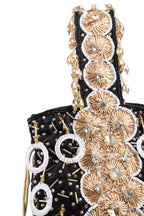 Black Gota Work Beaded Potli with Crystal & Stone Embellishment