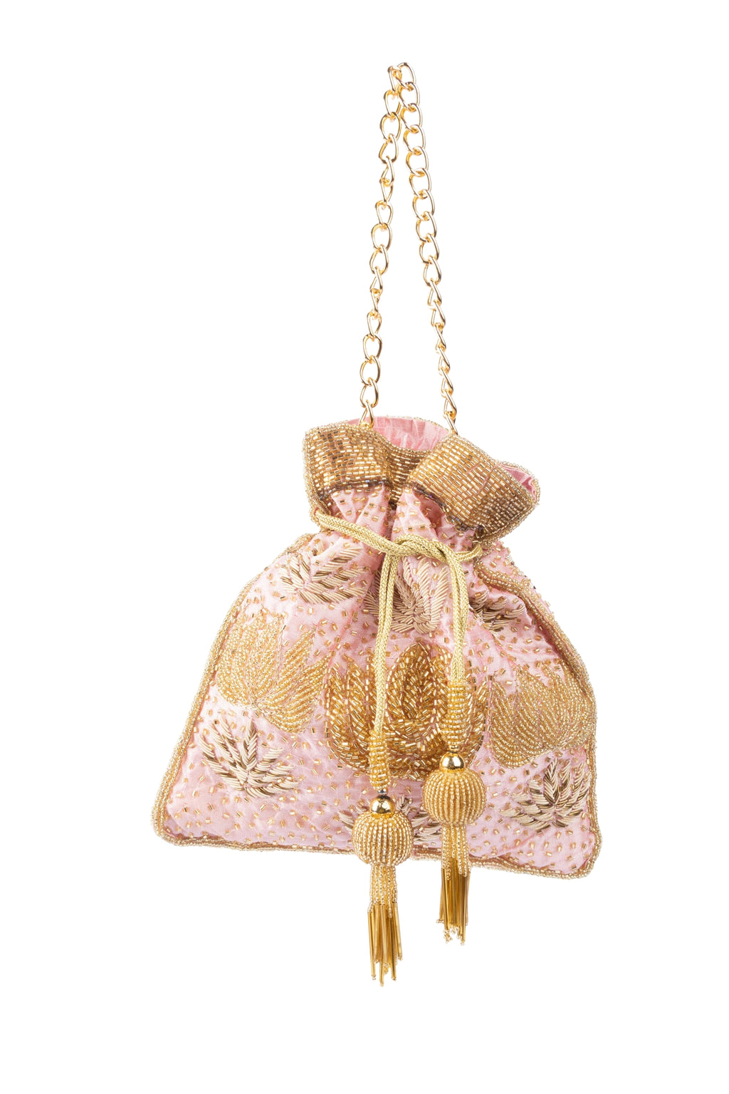Blush Pink Zardosi & Cutdana Work Suede Potli Bag