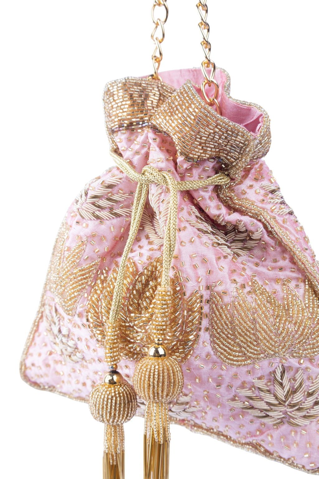 Blush Pink Zardosi & Cutdana Work Suede Potli Bag