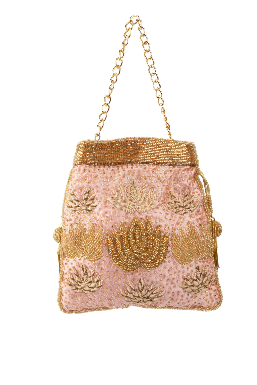 Blush Pink Zardosi & Cutdana Work Suede Potli Bag