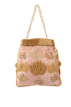 Blush Pink Zardosi & Cutdana Work Suede Potli Bag