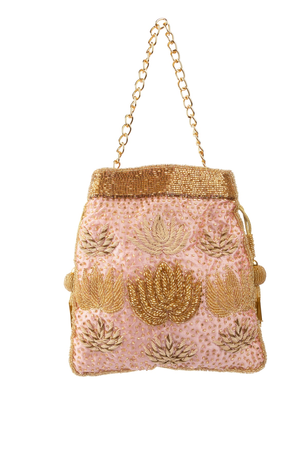 Blush Pink Zardosi & Cutdana Work Suede Potli Bag