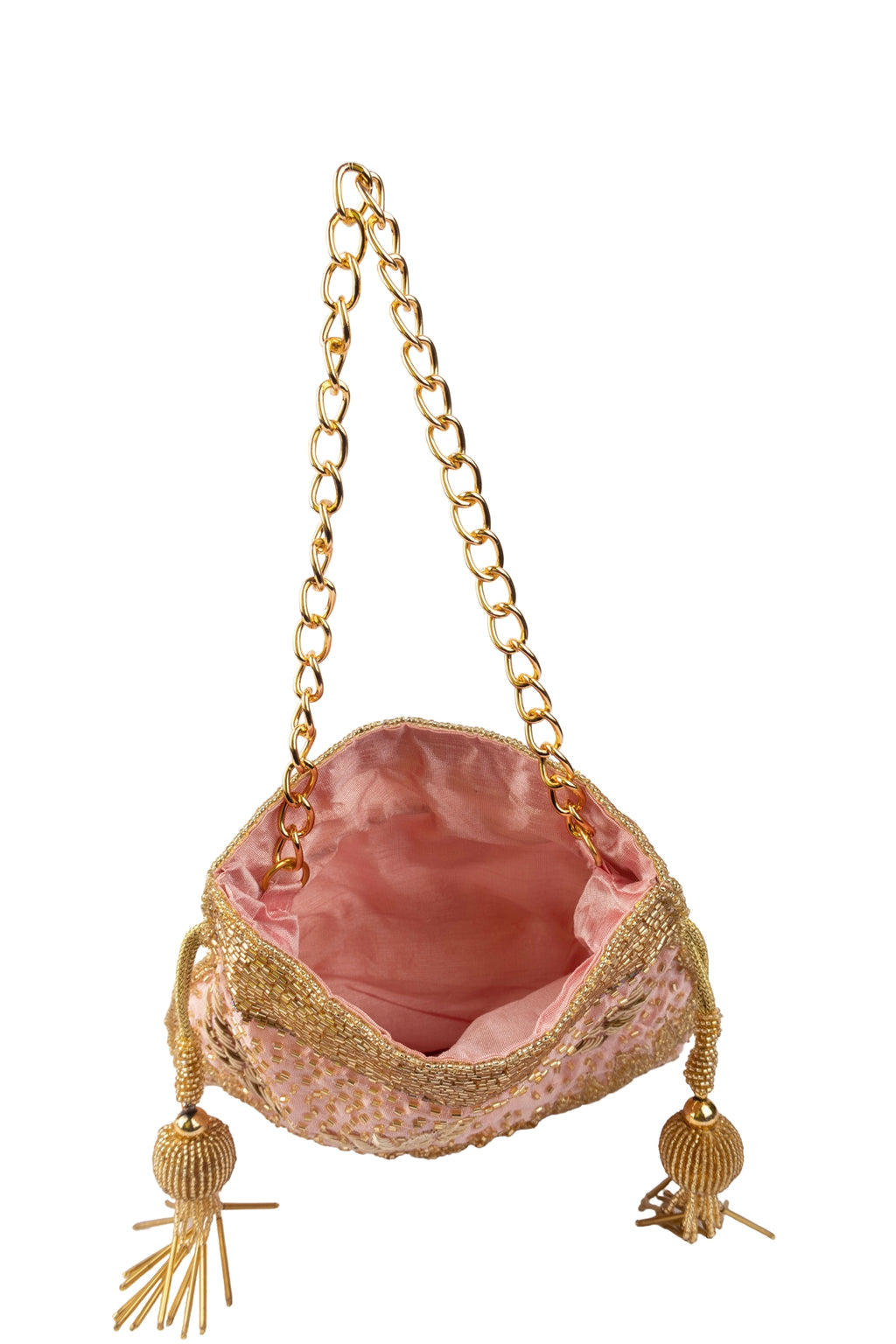 Blush Pink Zardosi & Cutdana Work Suede Potli Bag