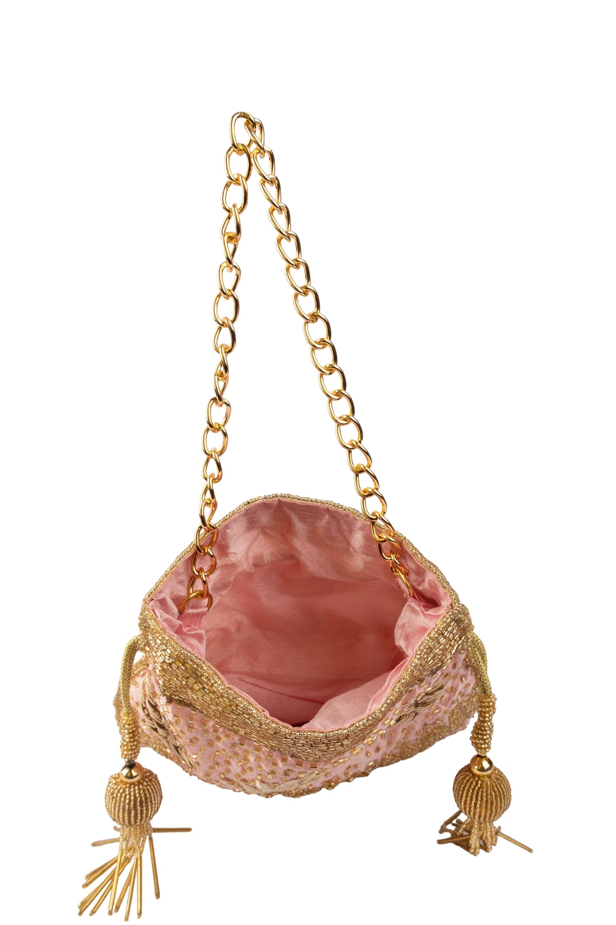 Blush Pink Zardosi & Cutdana Work Suede Potli Bag