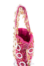 Rani Pink Gota Work Beaded Potli with Crystal & Stone Embellishment