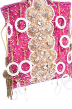 Rani Pink Gota Work Beaded Potli with Crystal & Stone Embellishment