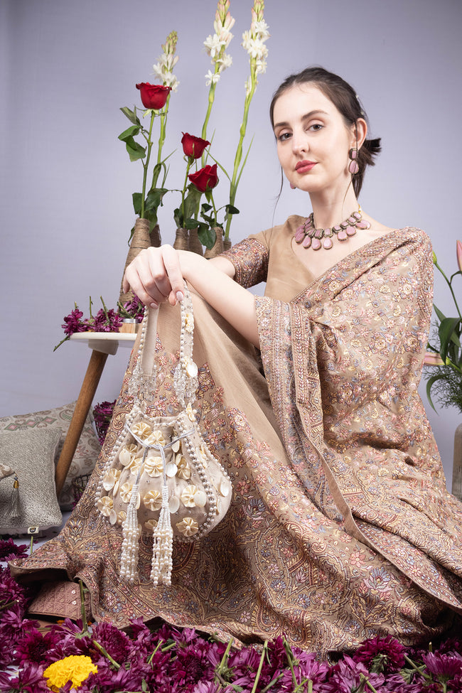 Eeth Ivory Pearl & Floral Embellished Potli Bag Main Image