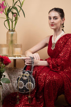 Black Velvet Pearl & Cut Dana Work Potli Bag