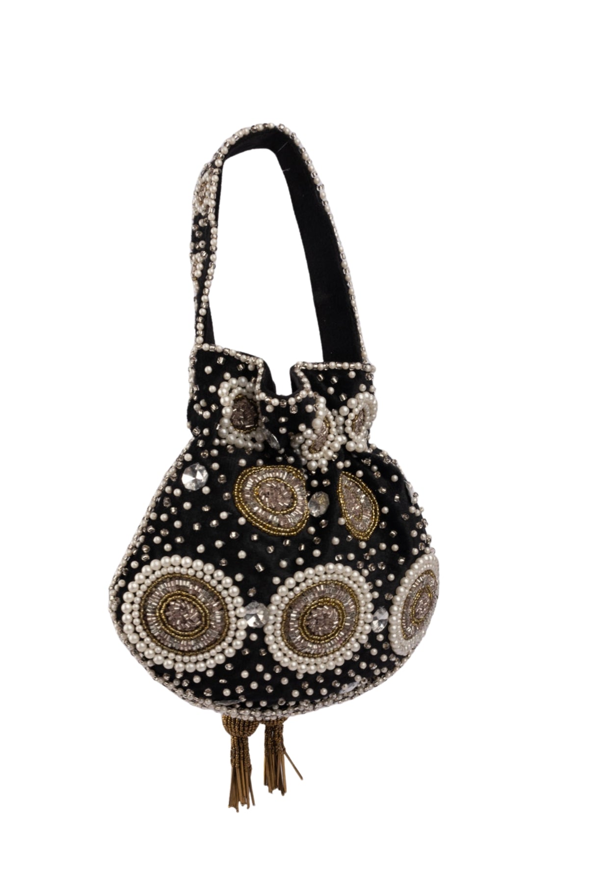 Black Velvet Pearl & Cut Dana Work Potli Bag