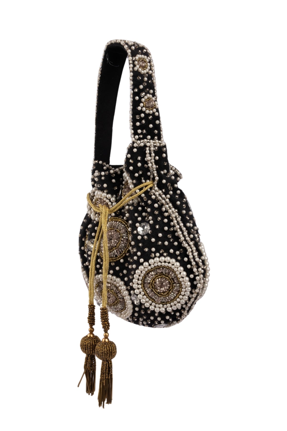 Black Velvet Pearl & Cut Dana Work Potli Bag