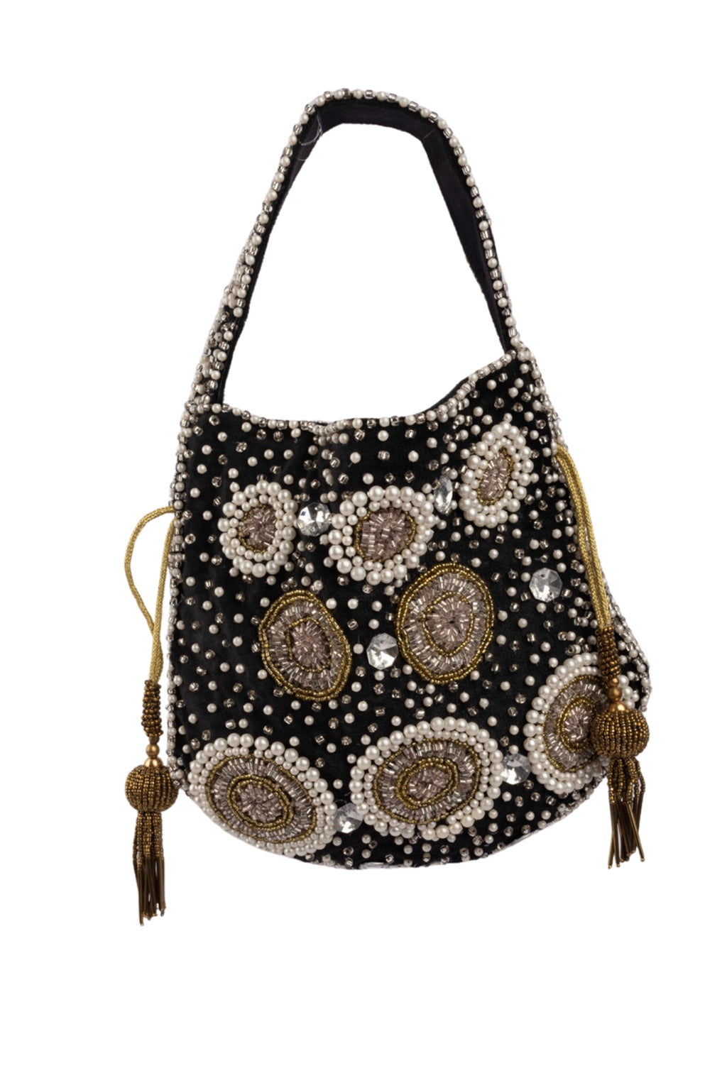 Black Velvet Pearl & Cut Dana Work Potli Bag
