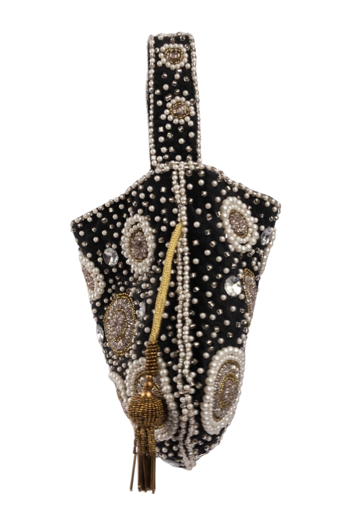 Black Velvet Pearl & Cut Dana Work Potli Bag