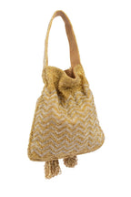 Gold and silver beaded potli bag with zig zag pattern tassel drawstrings velvet inner lining festive wedding ethnic accessory