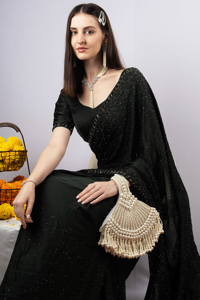 Ivory pearl beaded clutch bag with fringe detailing and velvet lining for wedding and festive wear Hover Image