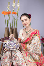 Purple handcrafted potli bag with beads sequins zari embroidery and pearl detailing with chain strap for wedding and festive wear