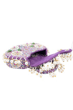 Purple handcrafted potli bag with beads sequins zari embroidery and pearl detailing with chain strap for wedding and festive wear