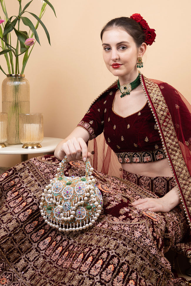 Eeth Gold Sequin Beads & Pearl Accents Clutch Bag Main Image