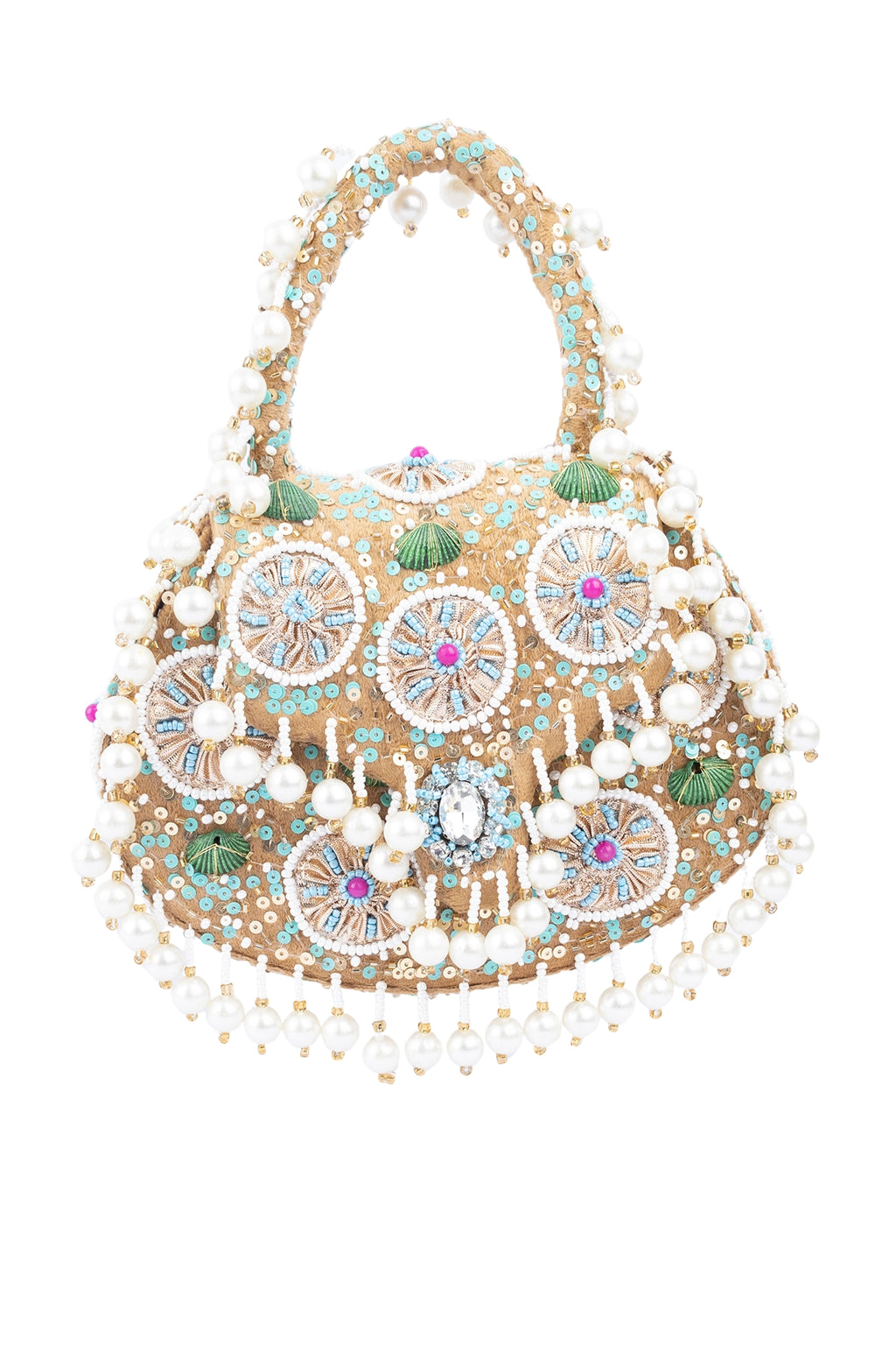 Eeth Gold Sequin Beads & Pearl Accents Clutch Bag