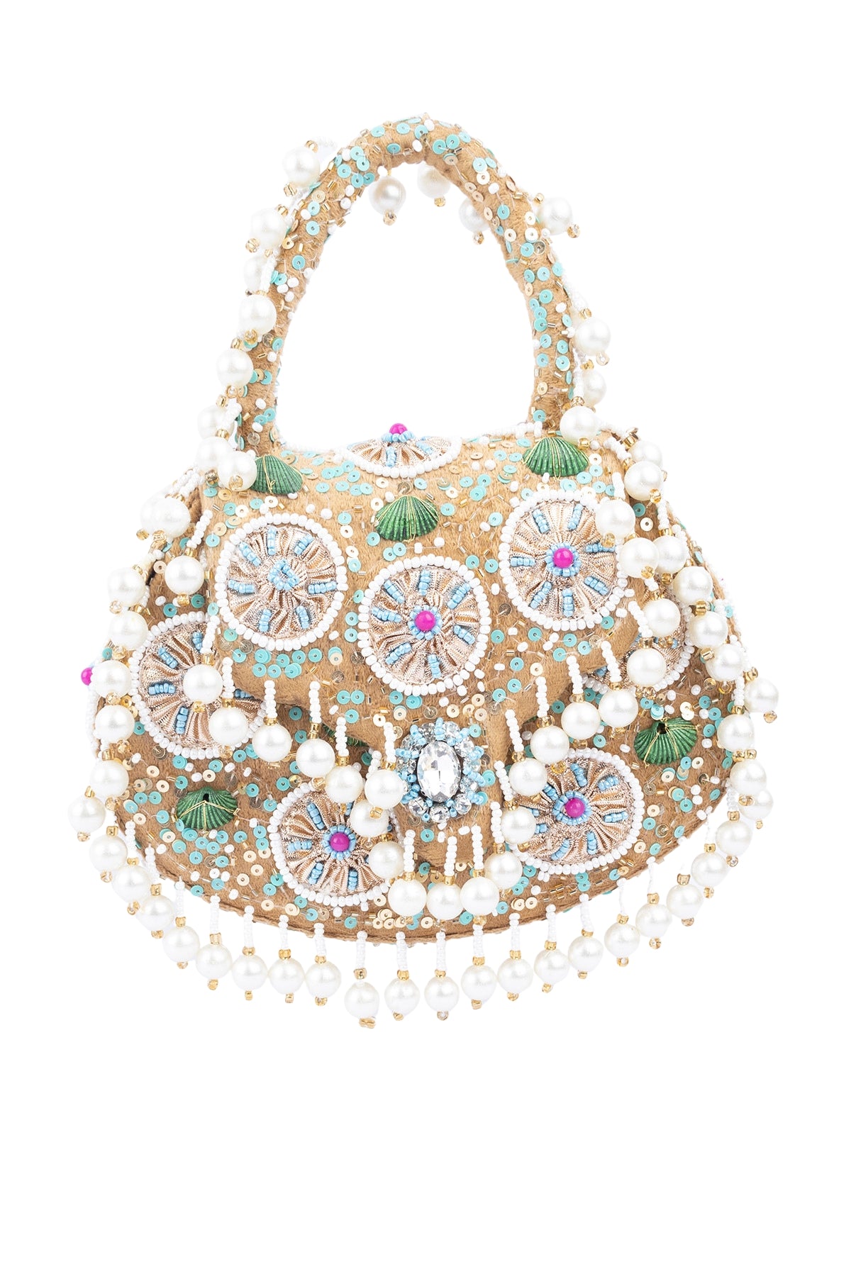 Eeth Gold Sequin Beads & Pearl Accents Clutch Bag