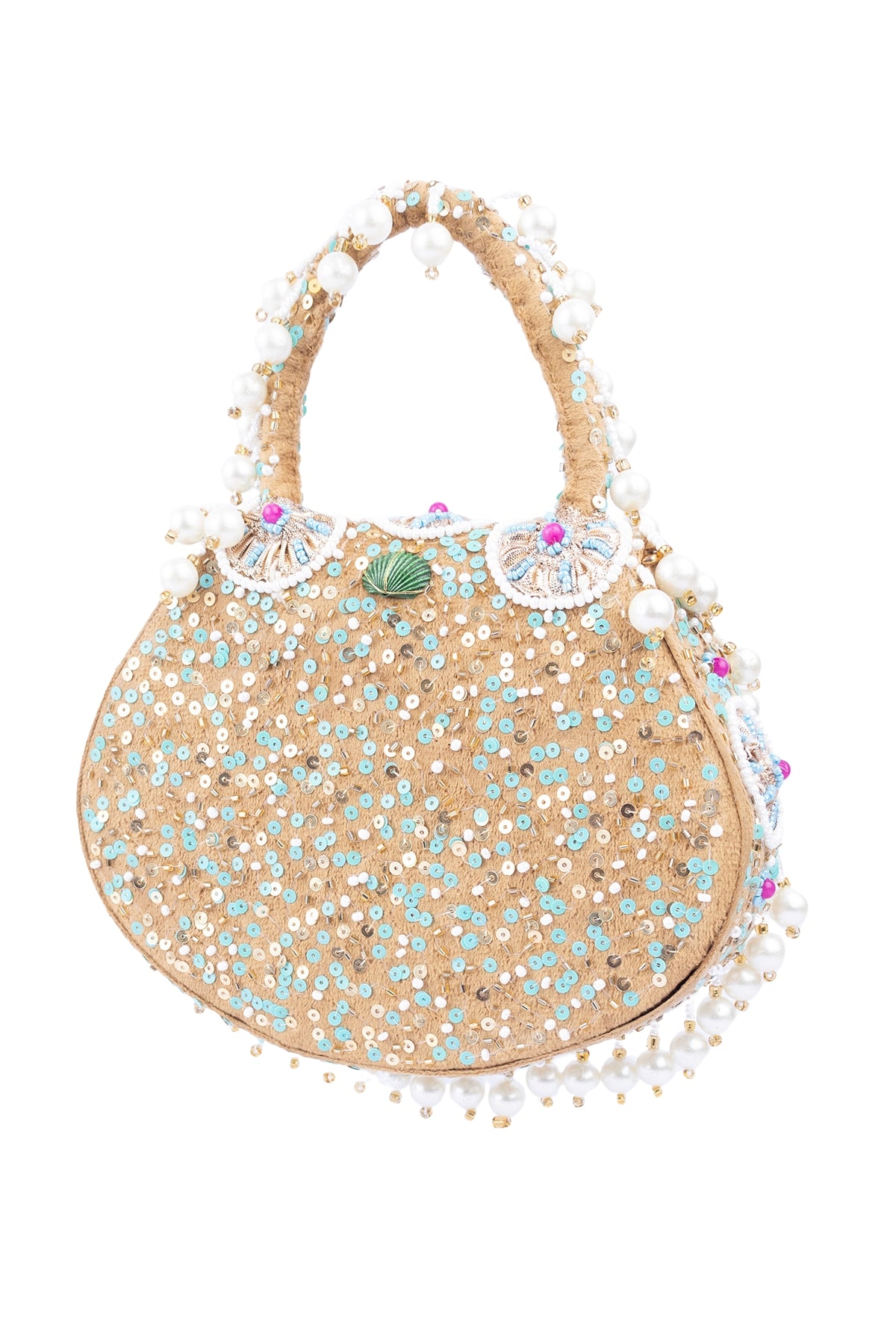 Eeth Gold Sequin Beads & Pearl Accents Clutch Bag